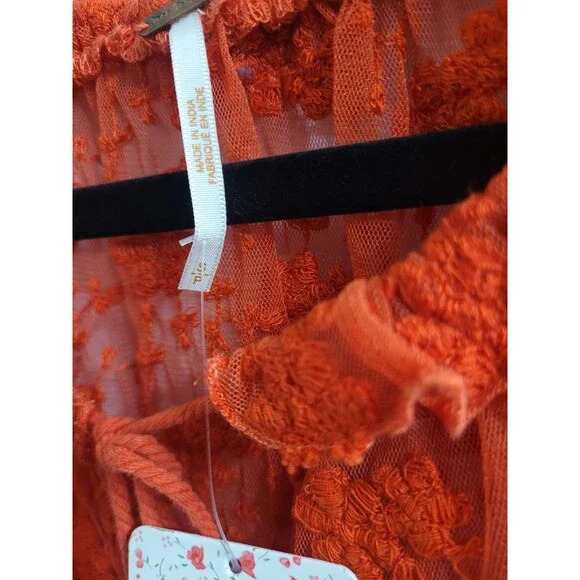 Free People Jubilee Embroidered Lace Boho Sheer Blouse Top Red Sz Small OB754354 - Picture 4 of 15